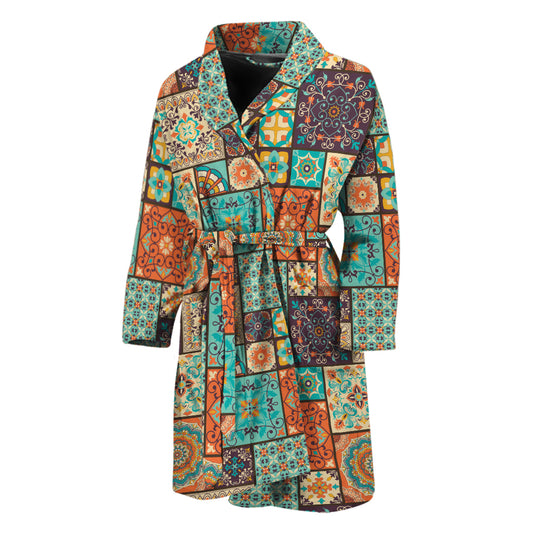 Vintage Floral Patchwork Pattern Print Men's Bathrobe