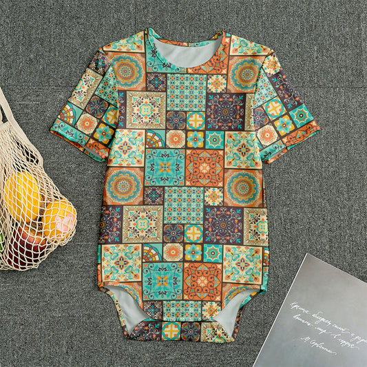 Vintage Floral Patchwork Pattern Print Men's Bodysuit
