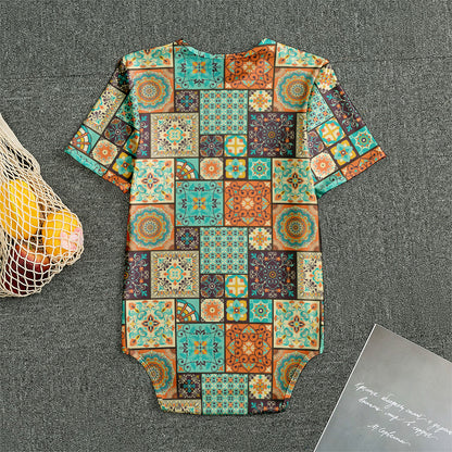 Vintage Floral Patchwork Pattern Print Men's Bodysuit