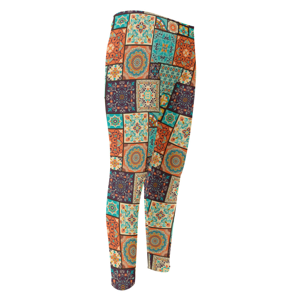 Vintage Floral Patchwork Pattern Print Men's Compression Pants