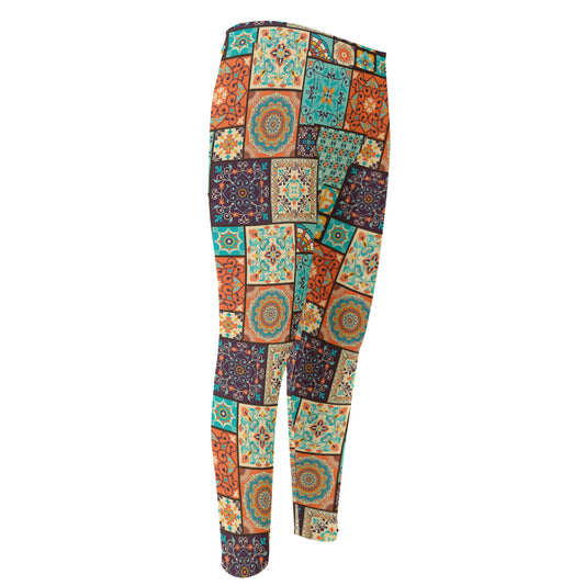 Vintage Floral Patchwork Pattern Print Men's Compression Pants