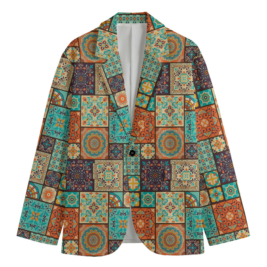Vintage Floral Patchwork Pattern Print Men's Cotton Blazer