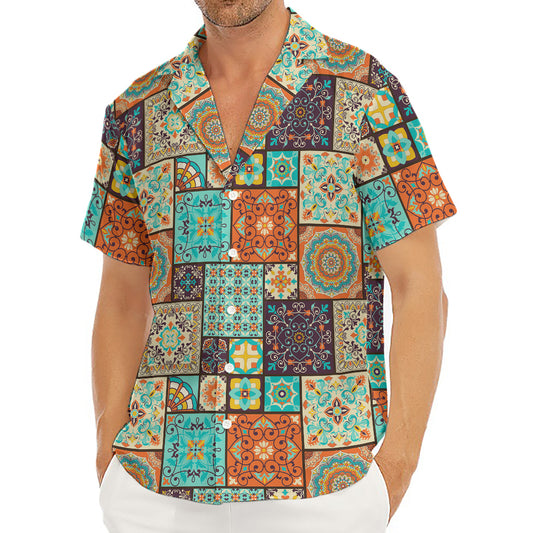 Vintage Floral Patchwork Pattern Print Men's Deep V-Neck Shirt