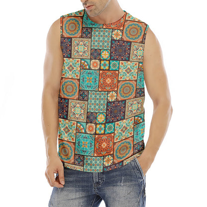 Vintage Floral Patchwork Pattern Print Men's Fitness Tank Top