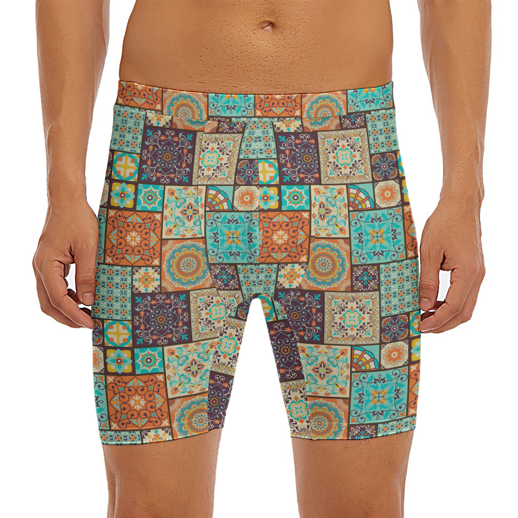 Vintage Floral Patchwork Pattern Print Men's Long Boxer Briefs