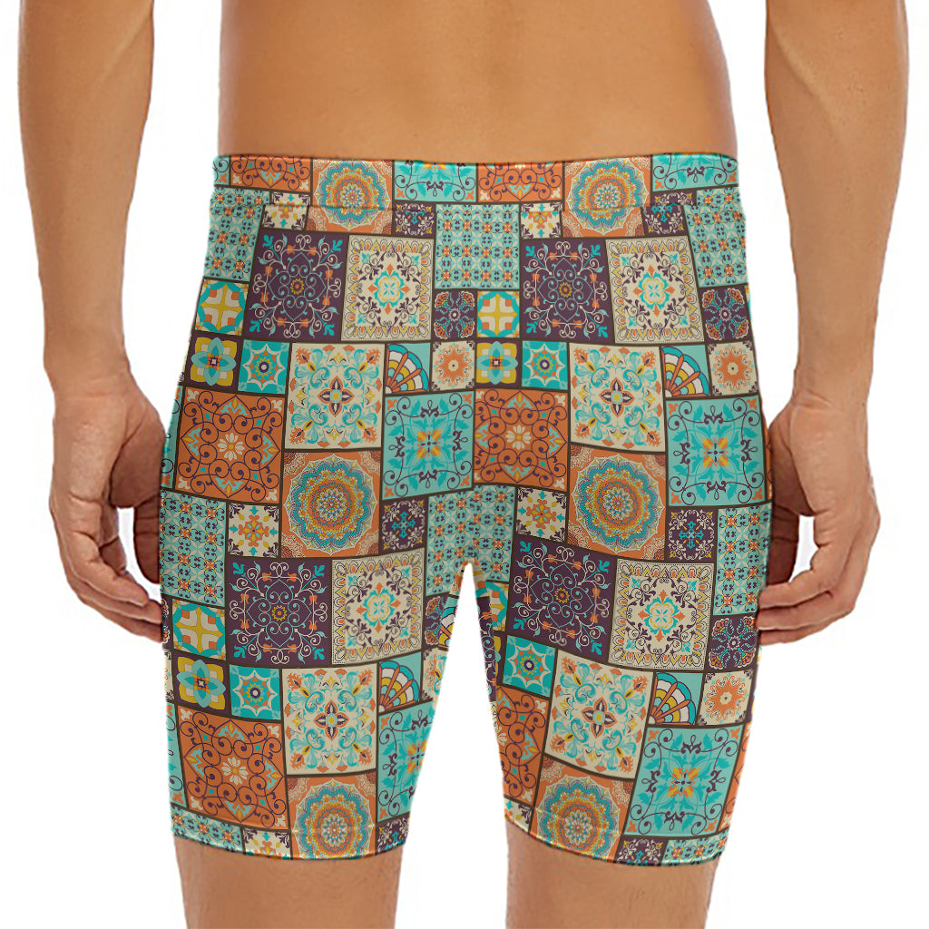 Vintage Floral Patchwork Pattern Print Men's Long Boxer Briefs