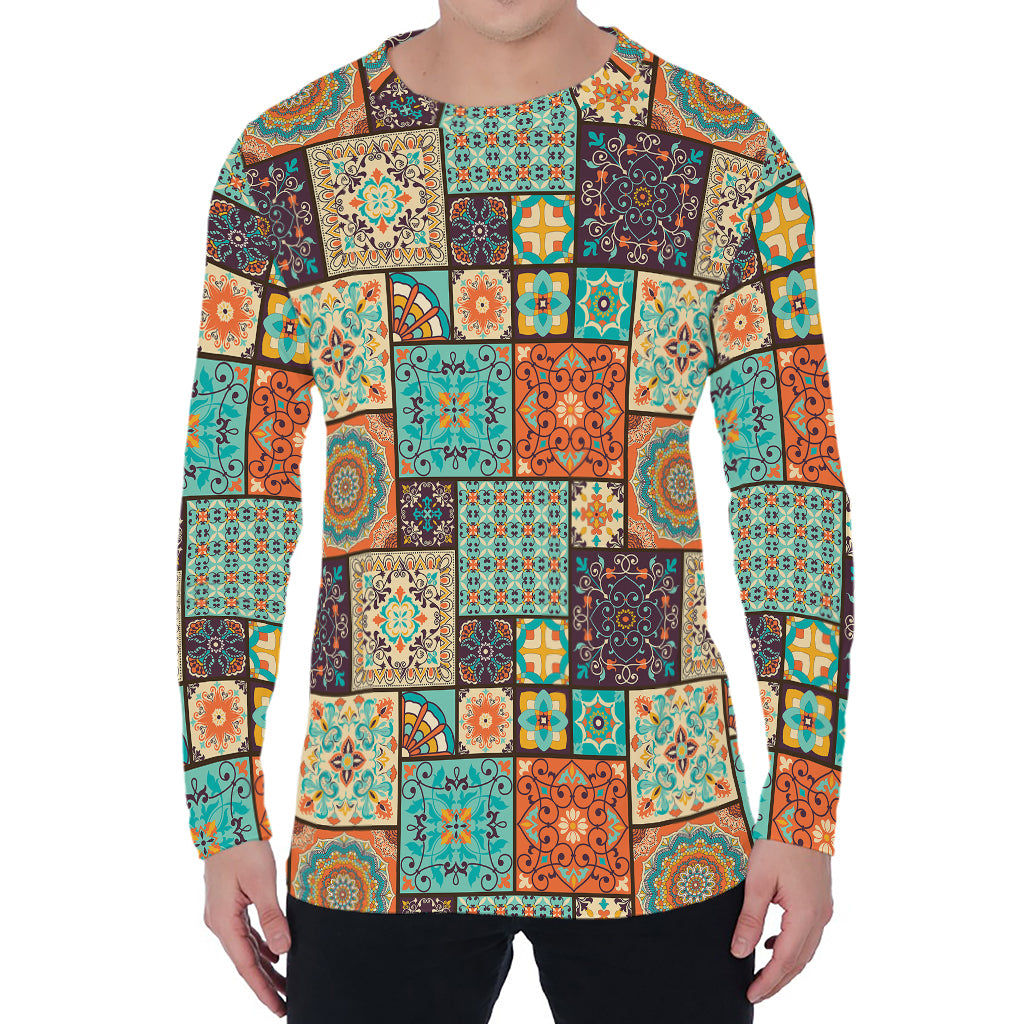 Vintage Floral Patchwork Pattern Print Men's Long Sleeve T-Shirt