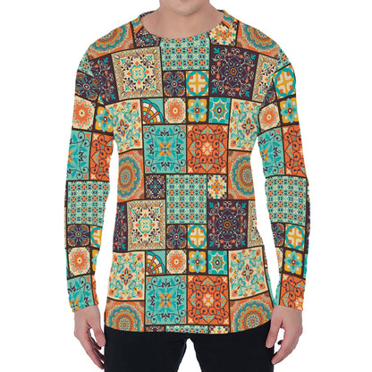 Vintage Floral Patchwork Pattern Print Men's Long Sleeve T-Shirt