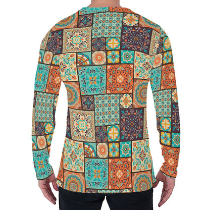 Vintage Floral Patchwork Pattern Print Men's Long Sleeve T-Shirt