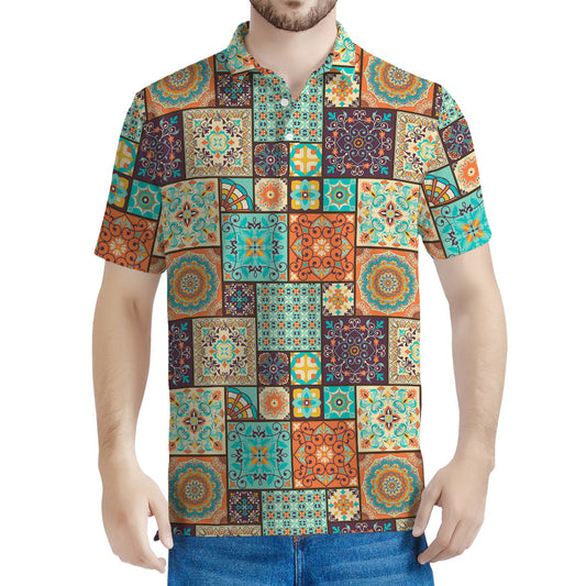 Vintage Floral Patchwork Pattern Print Men's Polo Shirt