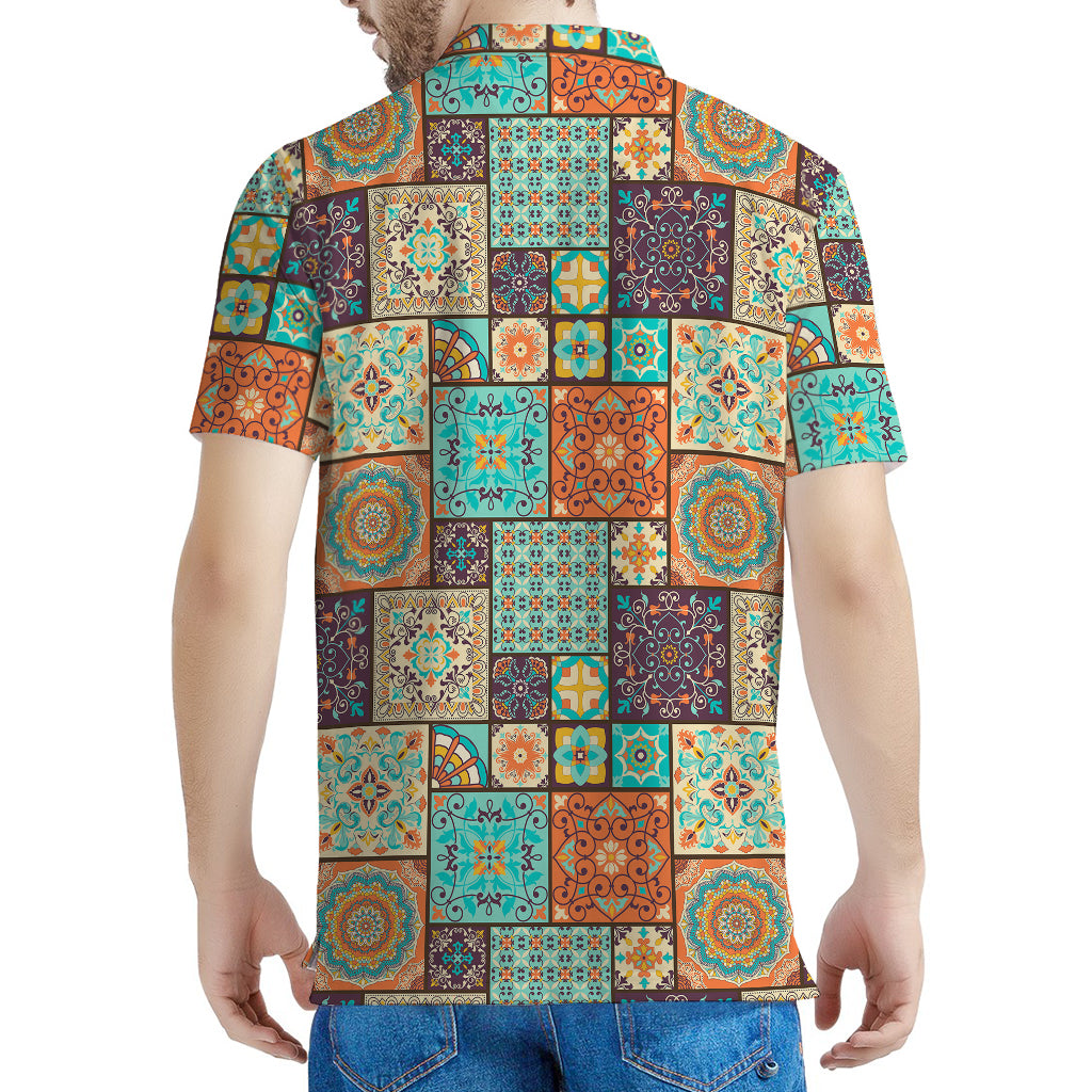 Vintage Floral Patchwork Pattern Print Men's Polo Shirt