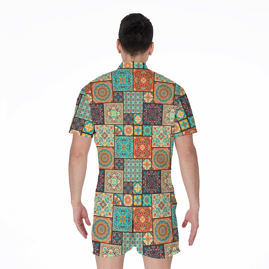 Vintage Floral Patchwork Pattern Print Men's Rompers