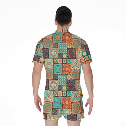 Vintage Floral Patchwork Pattern Print Men's Rompers