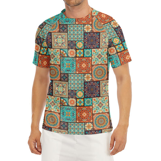 Vintage Floral Patchwork Pattern Print Men's Short Sleeve Rash Guard