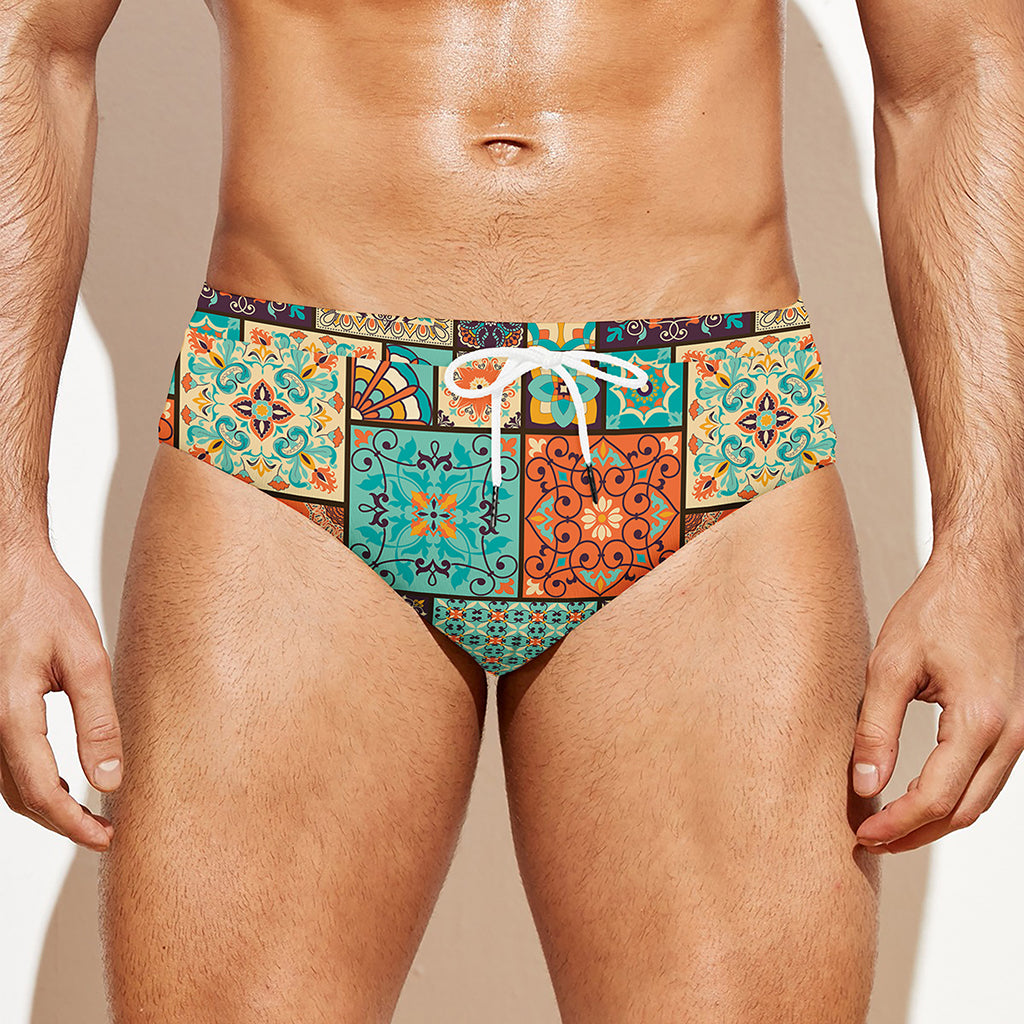 Vintage Floral Patchwork Pattern Print Men's Swim Briefs