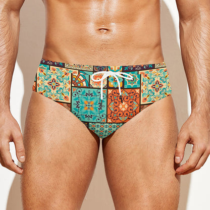 Vintage Floral Patchwork Pattern Print Men's Swim Briefs
