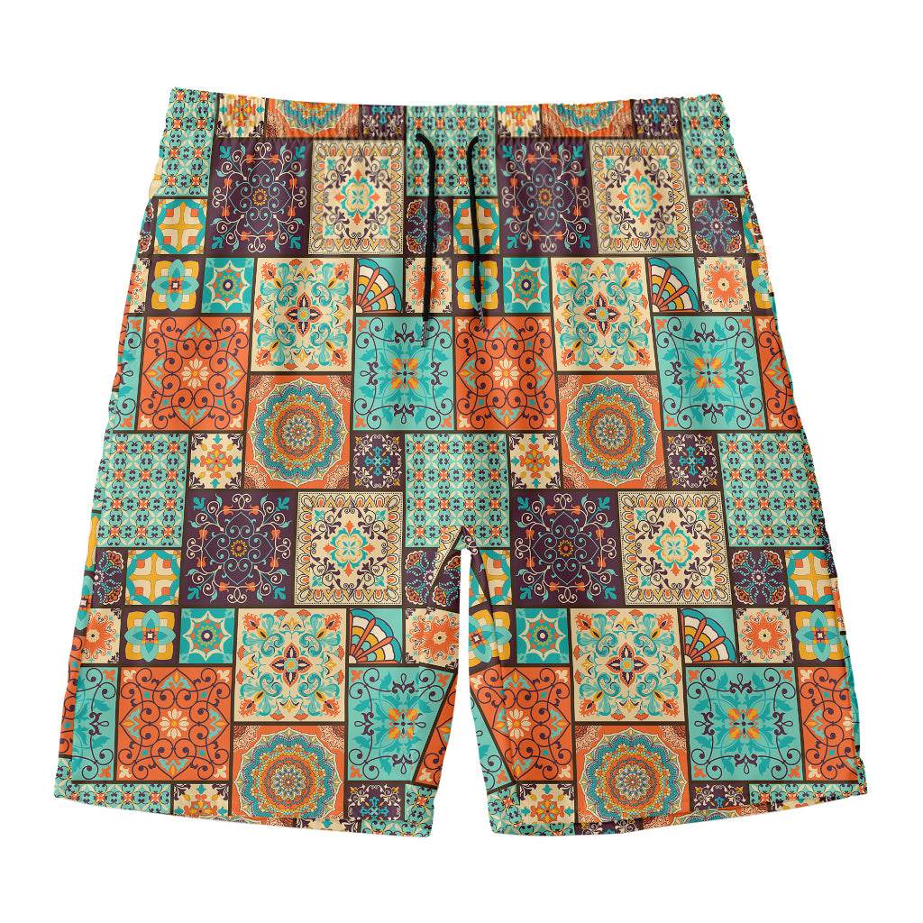 Vintage Floral Patchwork Pattern Print Men's Swim Trunks