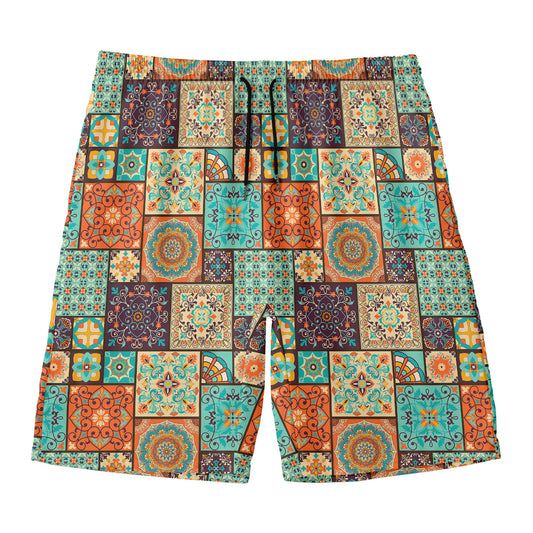 Vintage Floral Patchwork Pattern Print Men's Swim Trunks