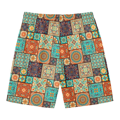 Vintage Floral Patchwork Pattern Print Men's Swim Trunks