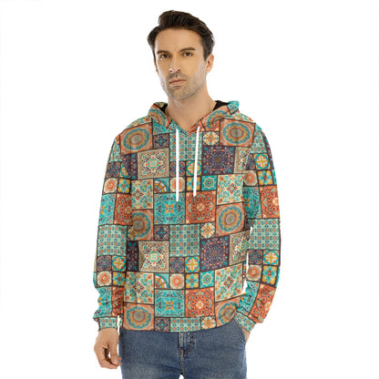 Vintage Floral Patchwork Pattern Print Men's Velvet Pullover Hoodie
