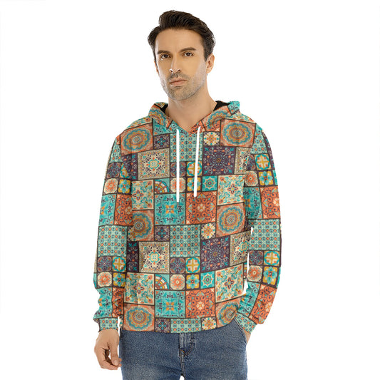 Vintage Floral Patchwork Pattern Print Men's Velvet Pullover Hoodie
