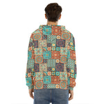Vintage Floral Patchwork Pattern Print Men's Velvet Pullover Hoodie