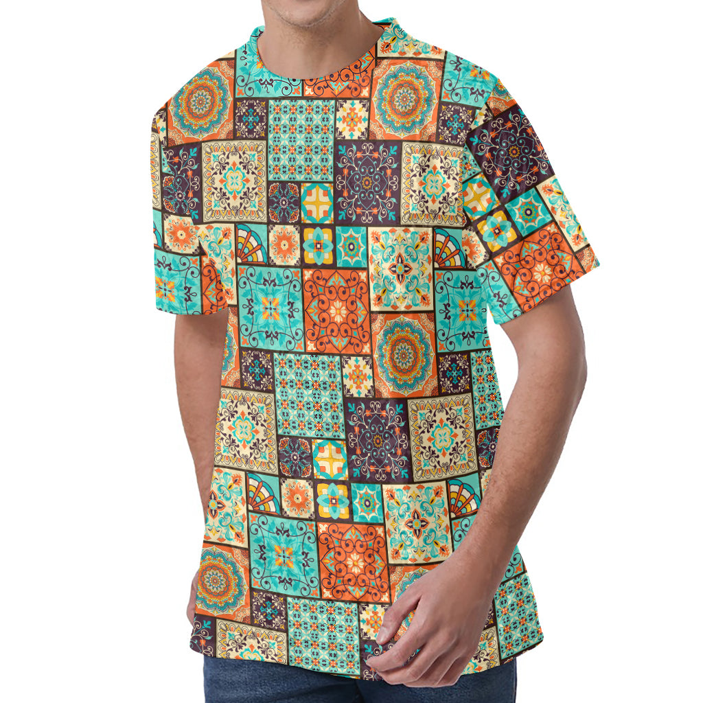 Vintage Floral Patchwork Pattern Print Men's Velvet T-Shirt