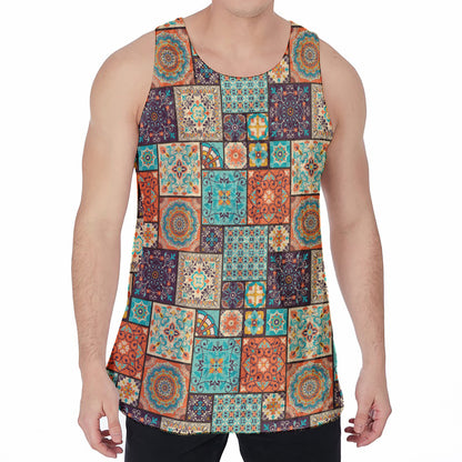 Vintage Floral Patchwork Pattern Print Men's Velvet Tank Top