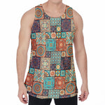 Vintage Floral Patchwork Pattern Print Men's Velvet Tank Top