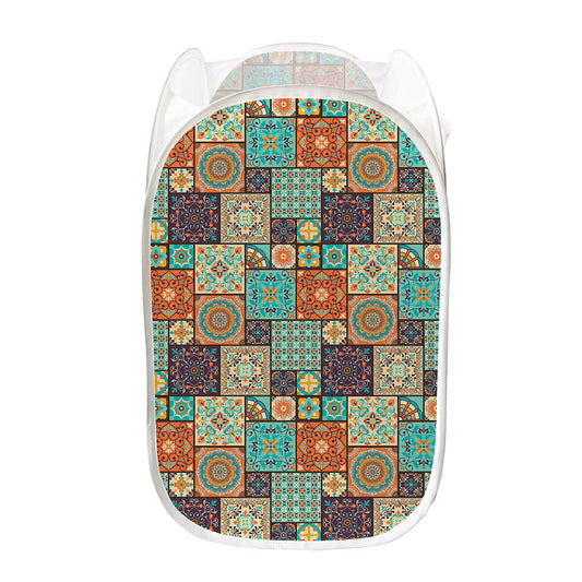 Vintage Floral Patchwork Pattern Print Mesh Laundry Hamper