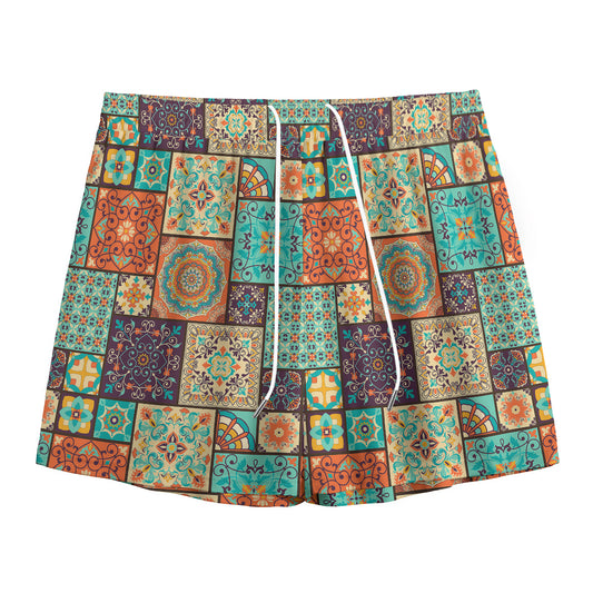 Vintage Floral Patchwork Pattern Print Mesh Shorts