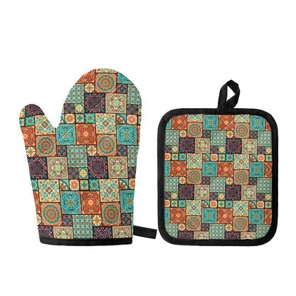 Vintage Floral Patchwork Pattern Print Oven Mitt And Pot Holder Set