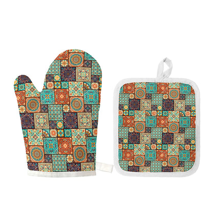 Vintage Floral Patchwork Pattern Print Oven Mitt And Pot Holder Set