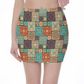 Vintage Floral Patchwork Pattern Print Pencil Mini Skirt