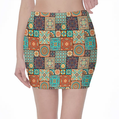 Vintage Floral Patchwork Pattern Print Pencil Mini Skirt