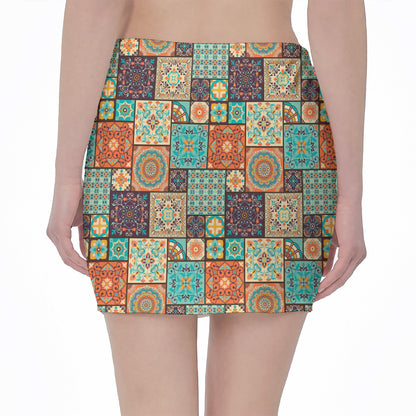 Vintage Floral Patchwork Pattern Print Pencil Mini Skirt