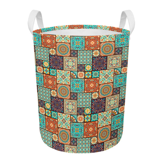 Vintage Floral Patchwork Pattern Print Round Laundry Basket