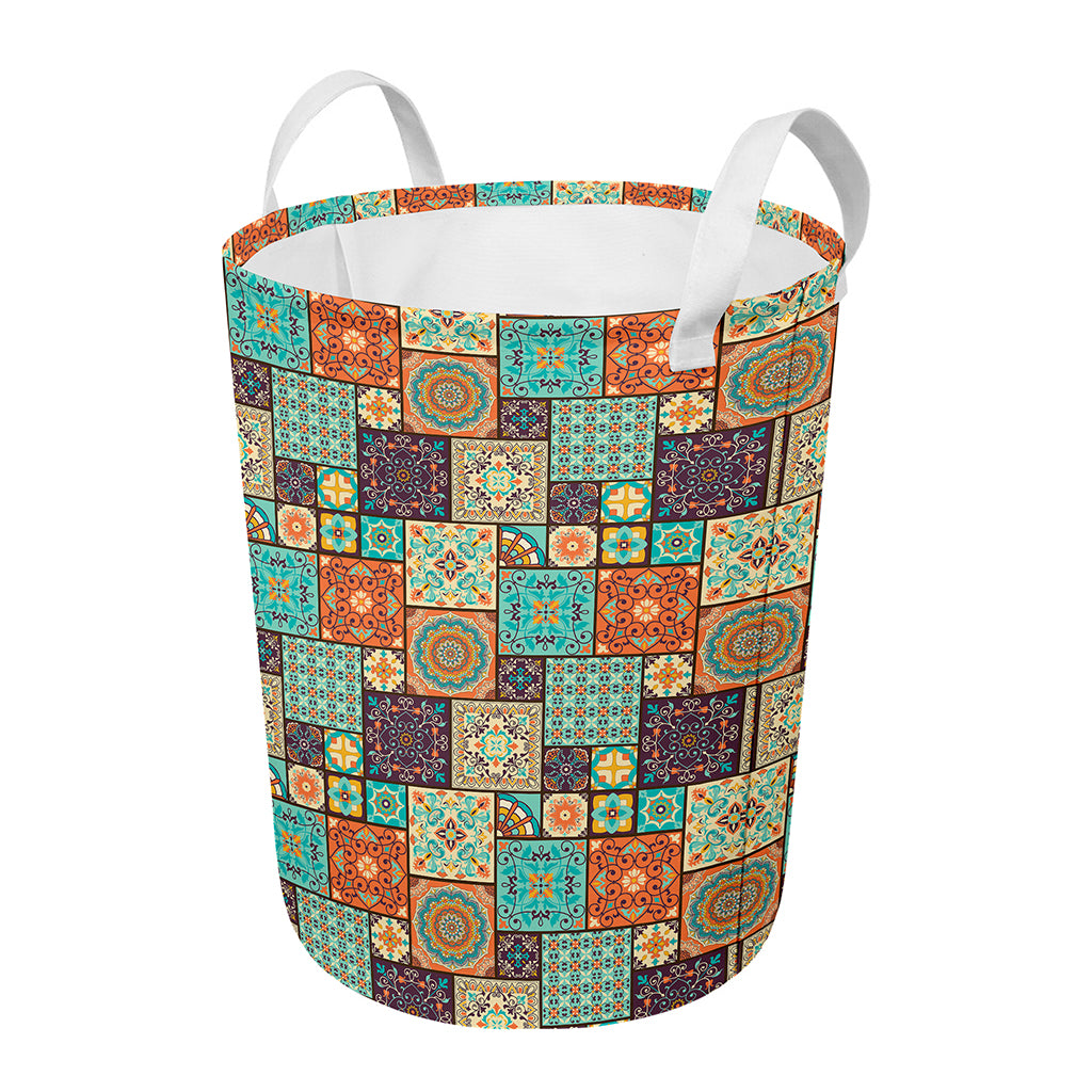 Vintage Floral Patchwork Pattern Print Round Laundry Basket