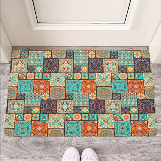 Vintage Floral Patchwork Pattern Print Rubber Doormat