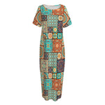 Vintage Floral Patchwork Pattern Print Short Sleeve Long Nightdress