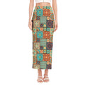 Vintage Floral Patchwork Pattern Print Side Slit Maxi Skirt