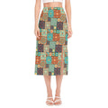 Vintage Floral Patchwork Pattern Print Side Slit Midi Skirt