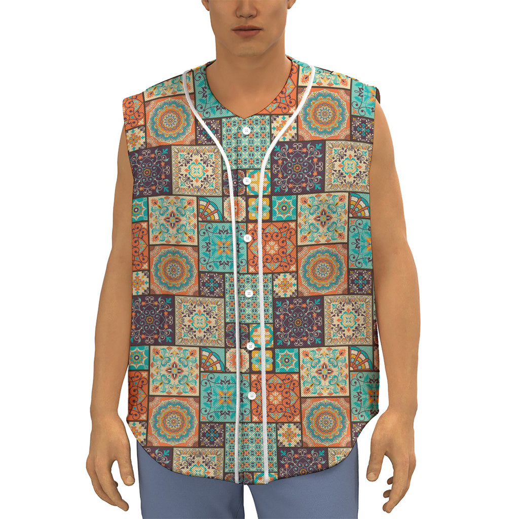 Vintage Floral Patchwork Pattern Print Sleeveless Baseball Jersey