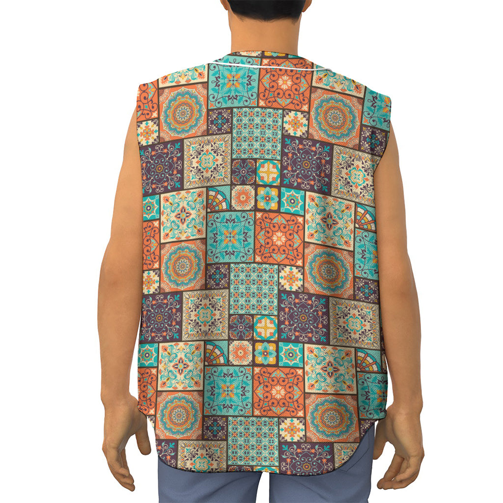 Vintage Floral Patchwork Pattern Print Sleeveless Baseball Jersey