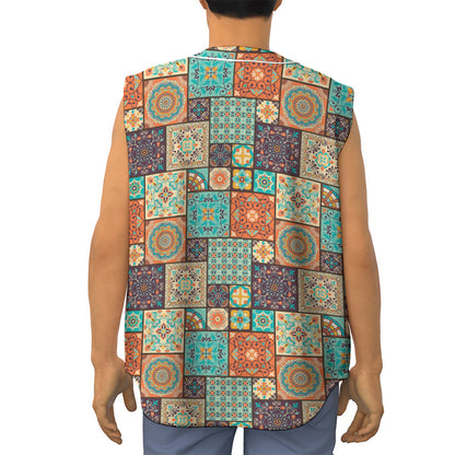 Vintage Floral Patchwork Pattern Print Sleeveless Baseball Jersey