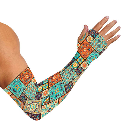 Vintage Floral Patchwork Pattern Print Sun Protection Arm Sleeves