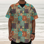 Vintage Floral Patchwork Pattern Print Textured Short Sleeve Shirt