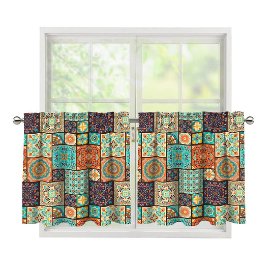 Vintage Floral Patchwork Pattern Print Tier Curtains