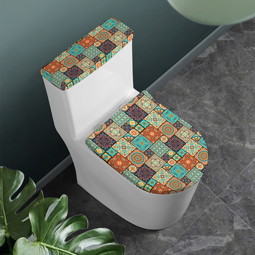 Vintage Floral Patchwork Pattern Print Toilet Lid And Tank Cover Set