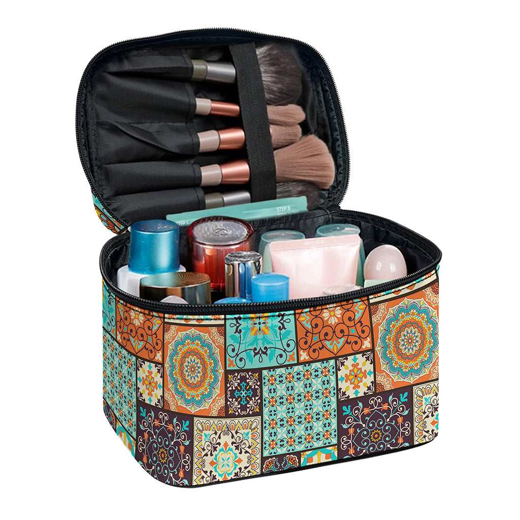 Vintage Floral Patchwork Pattern Print Travel Makeup Bag